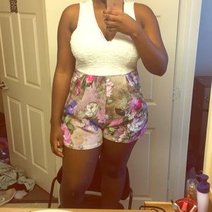 White and floral romper